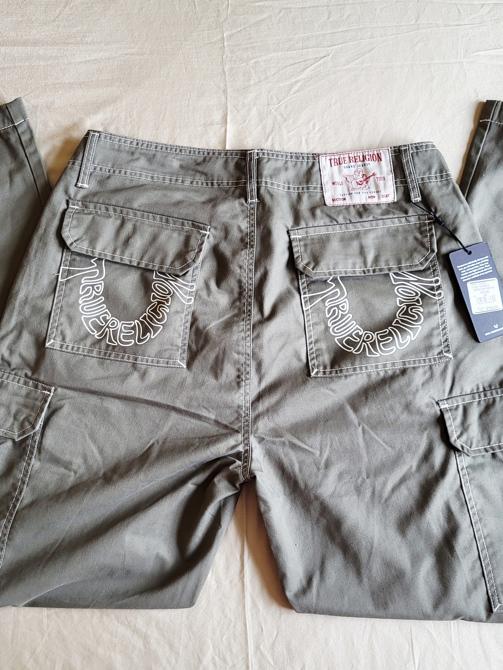True Religion Cargo Pants Mens Size 34 Kalamata Olive Green Outline Horseshoe